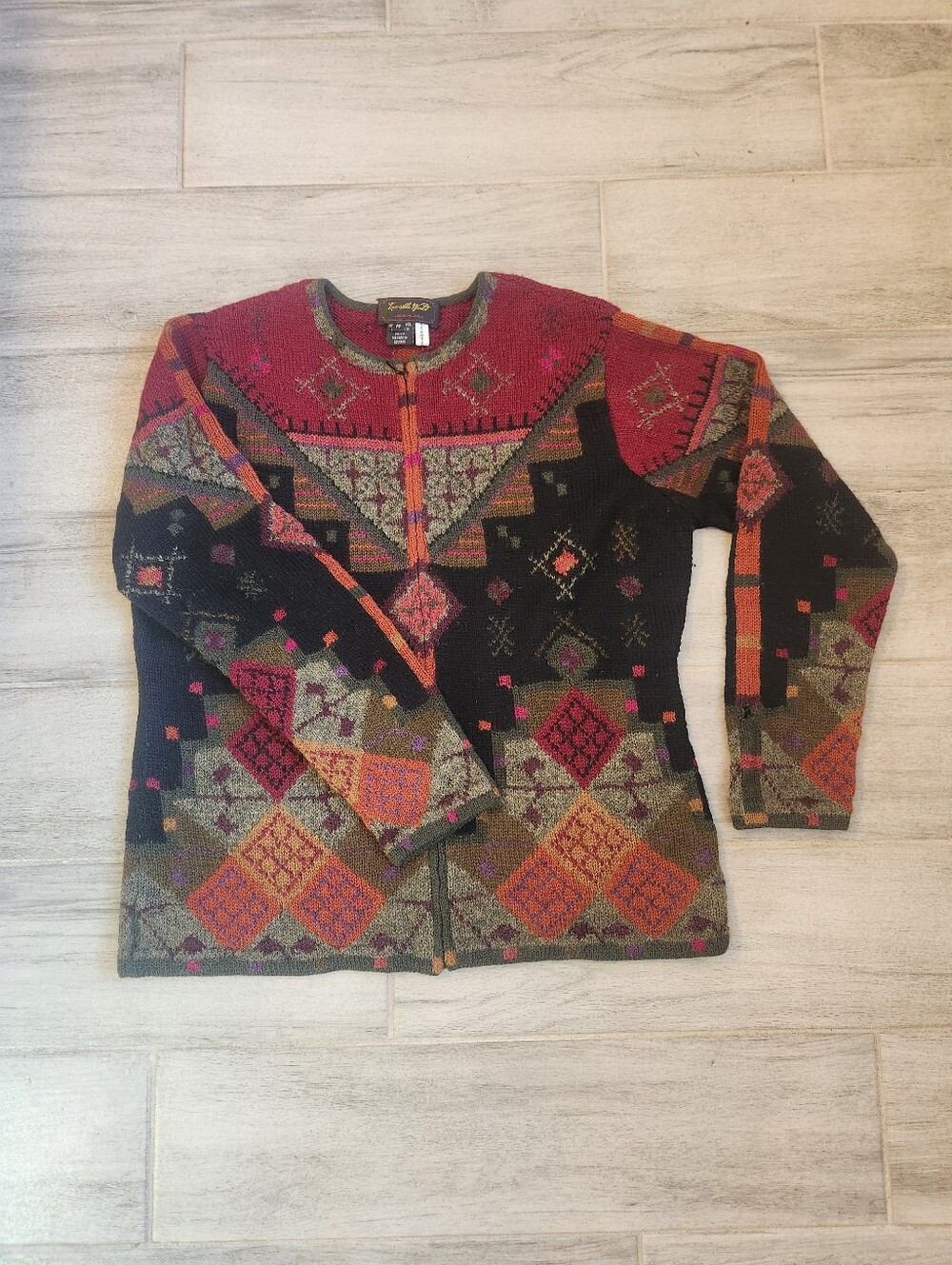 Invisible World Cardigan Women's M Black 100%Alpaca Wool Ethnic Handmade Bolivia